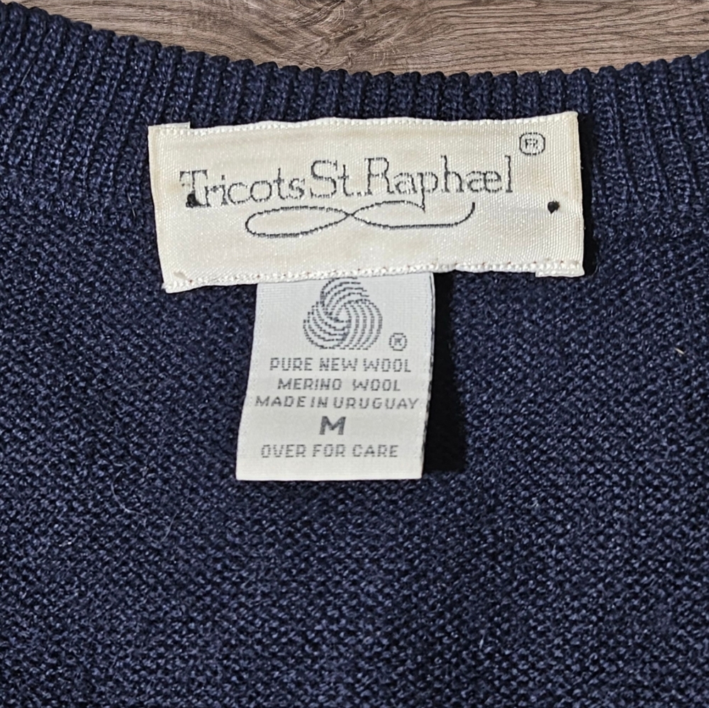 VTG/90s Tricots St Raphael 100% Pure Merino Wool Pullover M Sweater Argyle *Flaw - Picture 3 of 11